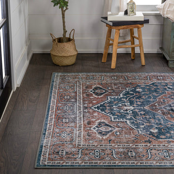 Alacati Ogee Medallion Washable Area Rug
